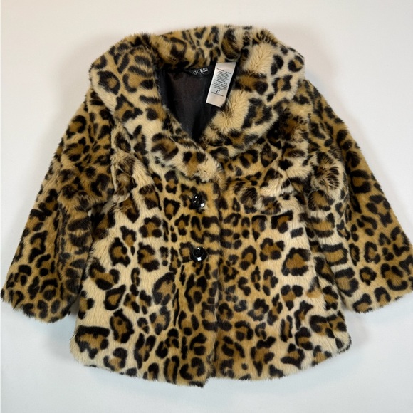Guess Other - GUESS KIDS Toddler Girls’ Leopard Print Faux Fur Mafia Fashion‎ Pea Coat Size 2T
